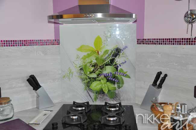 Crédence de cuisine en verre imprimé herbs